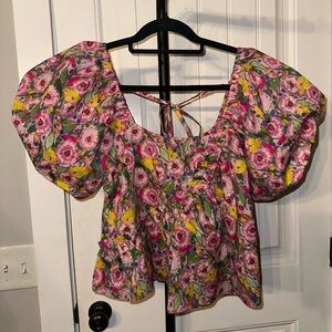 NWT Strut & Bolt Size Small Floral Puff‎ Sleeve Top Babydoll Blouse